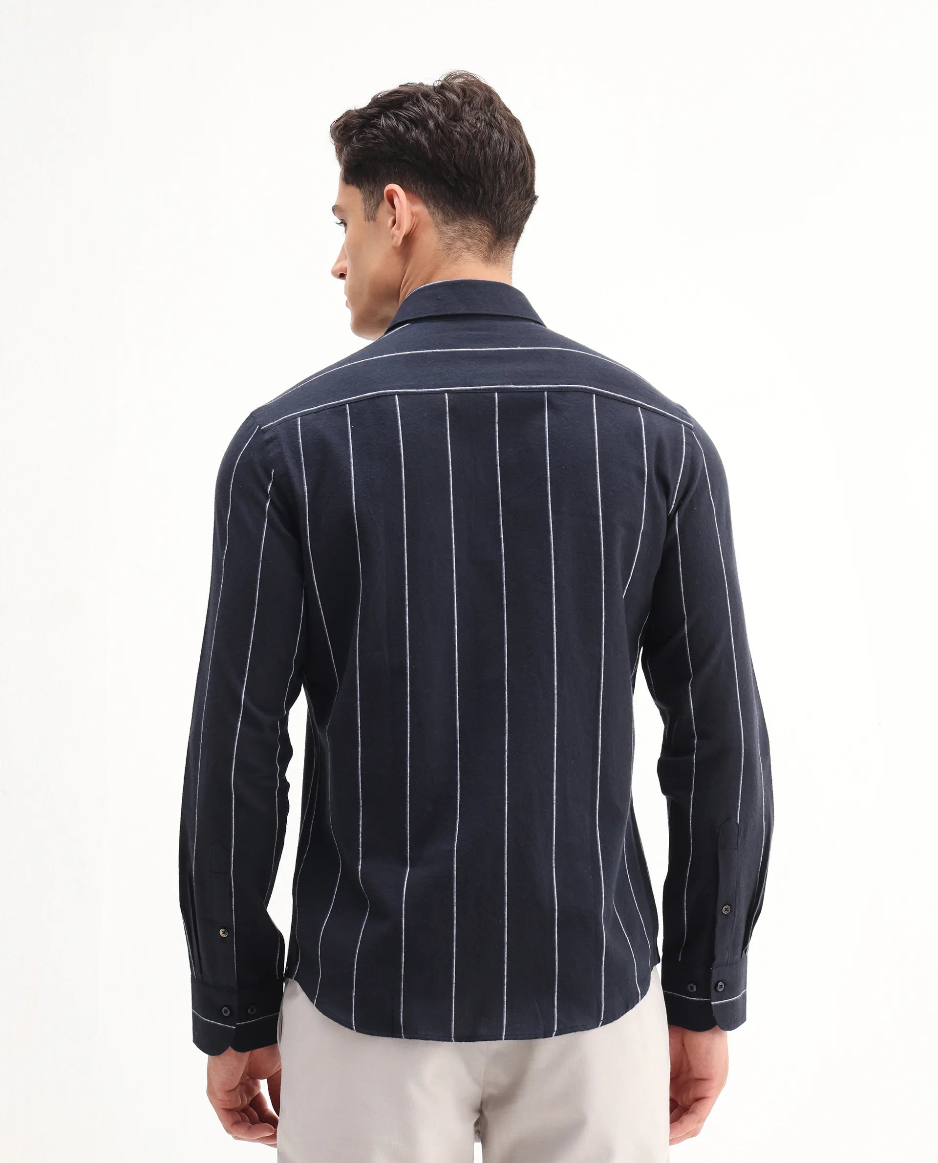 Rare Rabbit Men's Beymen Navy Cotton Striped Print Regular Fit Full Sleeve Collared Shirt - Image 7