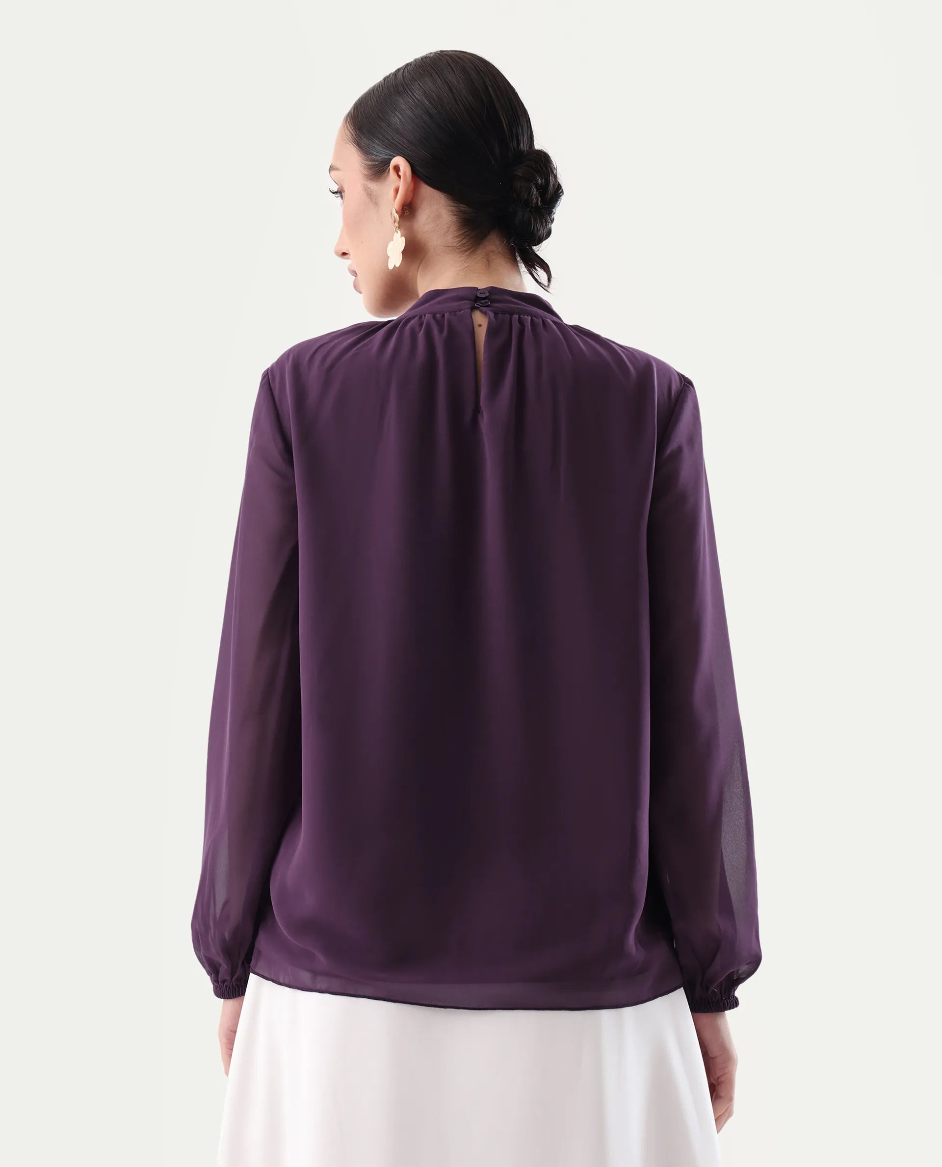 Rareism Women's Elden Maroon Polyester Tie-Up Neck Regular Fit Plain Top - Image 7