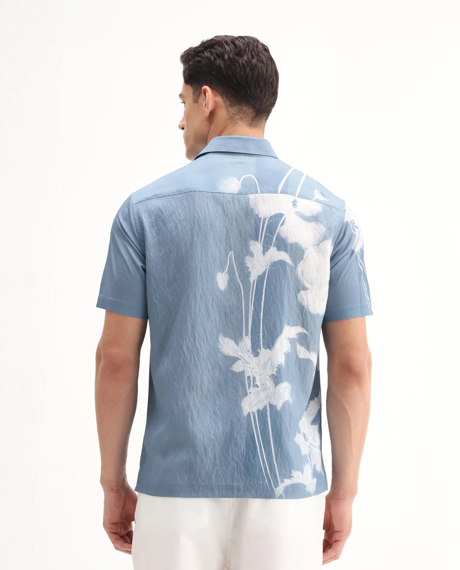 Rare Rabbit Men's Groti Light Blue Viscose Blend Floral Print Relaxed Fit Half Sleeve Collared Shirt - Image 7