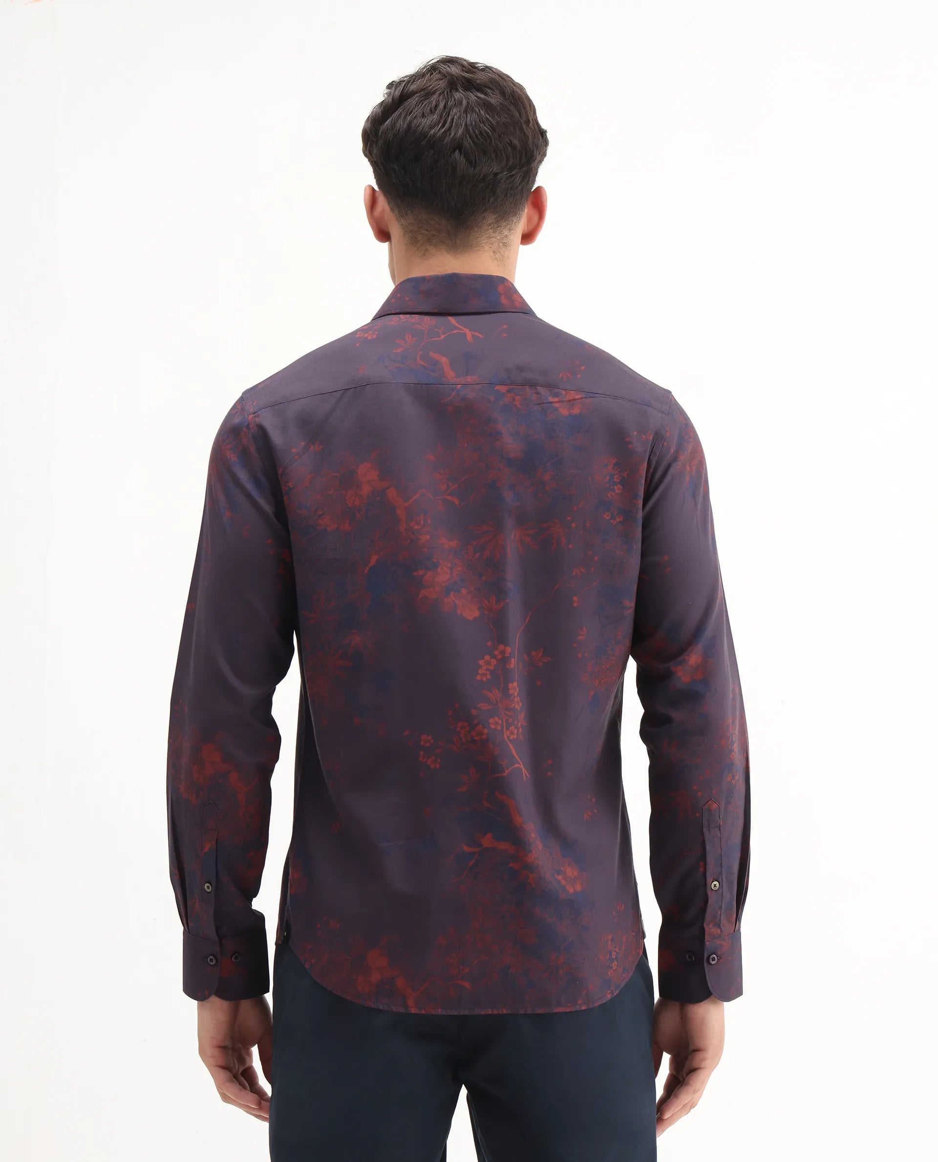 Rare Rabbit Men's Luri Purple Viscose Floral Print Regular Fit Full Sleeve Collared Shirt - Image 7