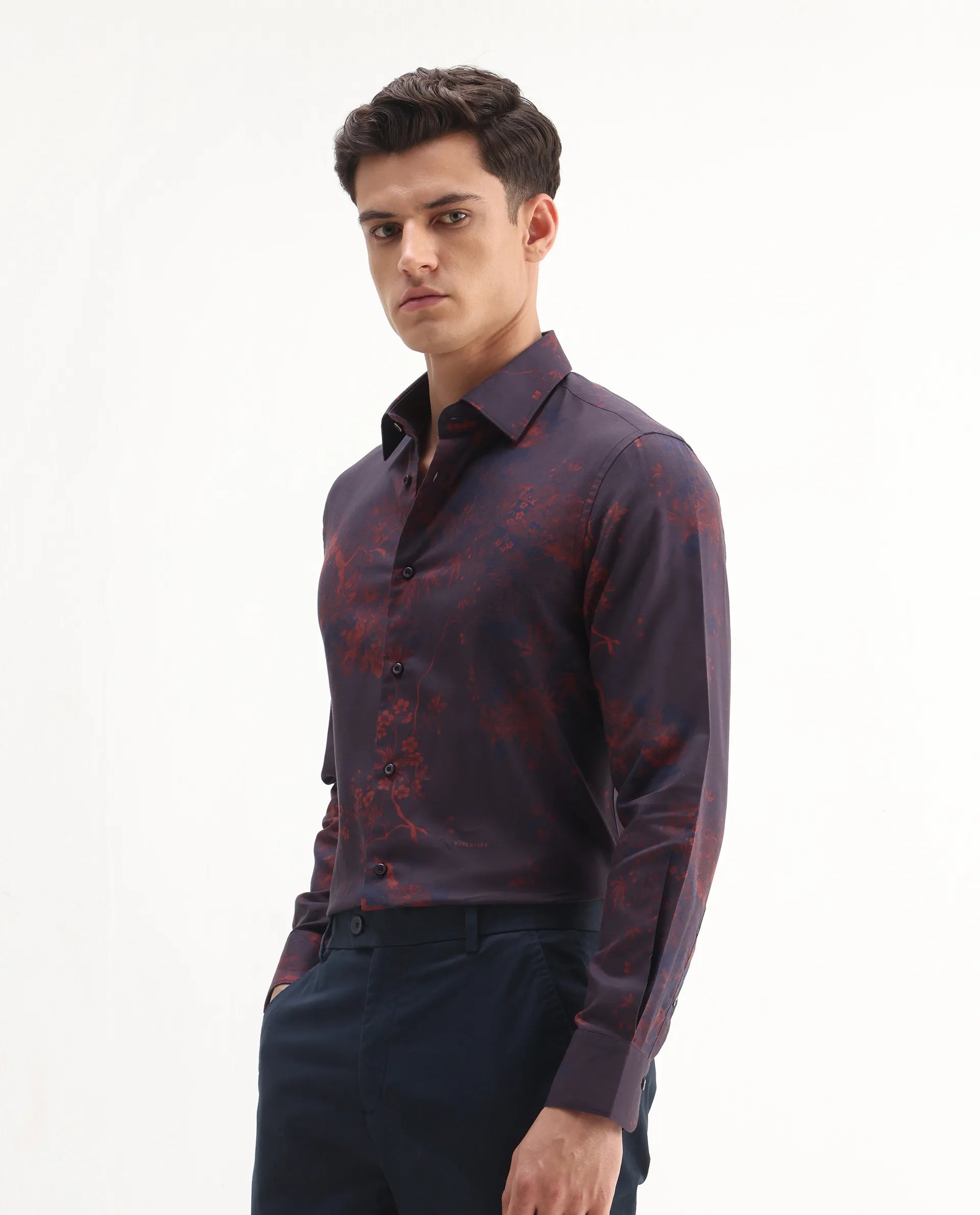 Rare Rabbit Men's Luri Purple Viscose Floral Print Regular Fit Full Sleeve Collared Shirt - Image 5