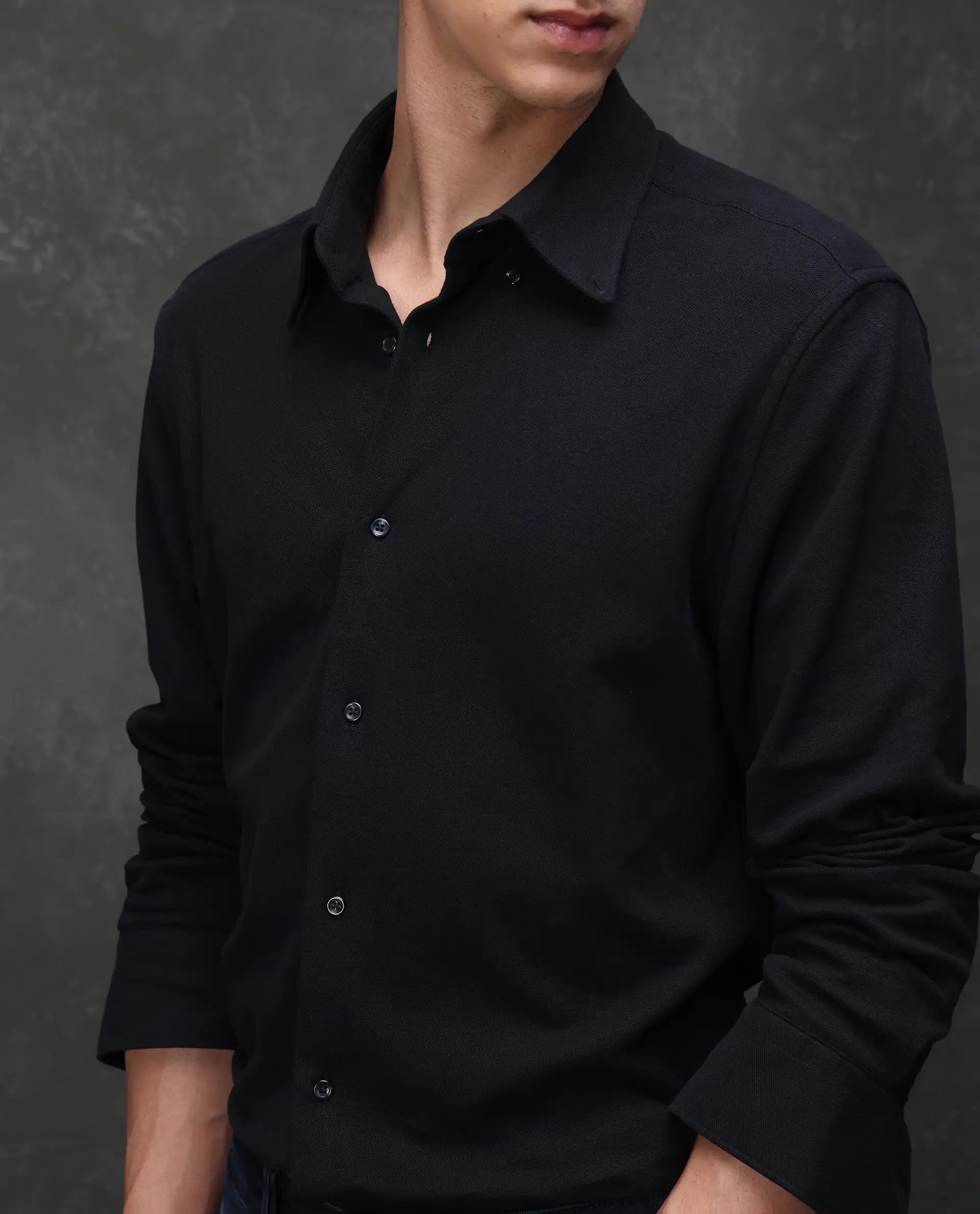 Rare Rabbit Men's Vane-25 Black Cotton Plain Regular Fit Full Sleeve Button-Down Collar Shirt - Image 3